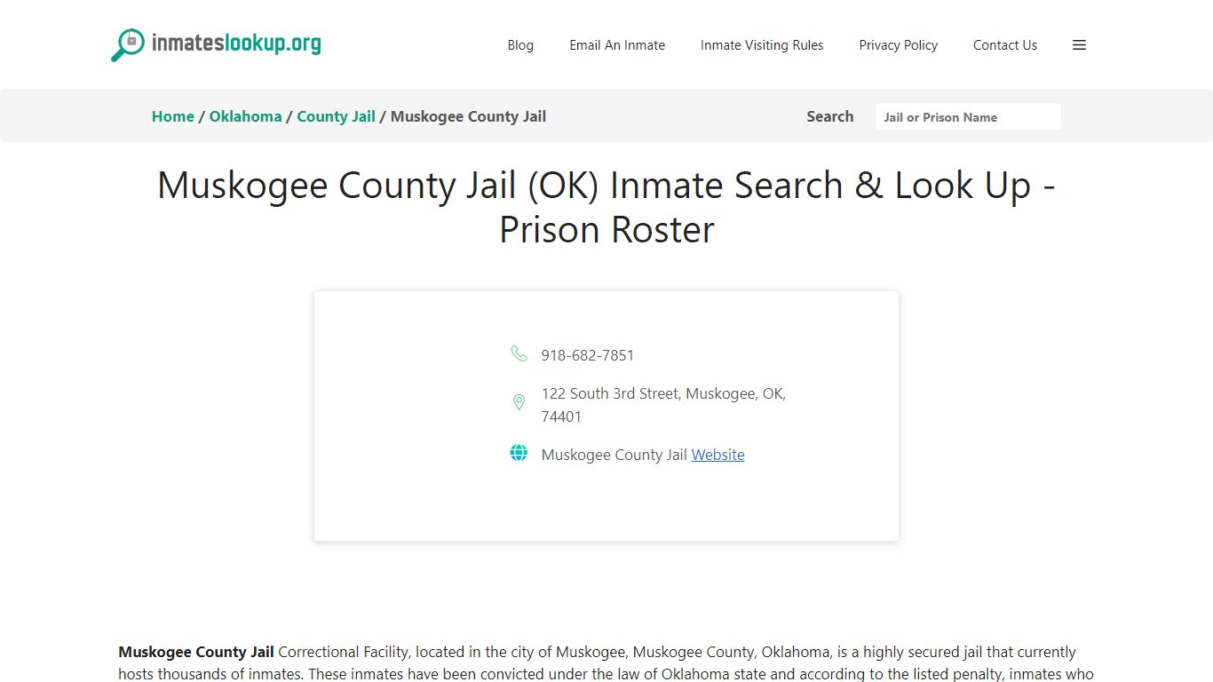 Muskogee County Jail (OK) Inmate Search & Look Up - Prison Roster
